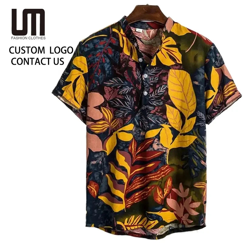 OEM Service Custom Wholesale Summer Men Clothing Short Sleeve Hawaiian Printed Fashion Shirt