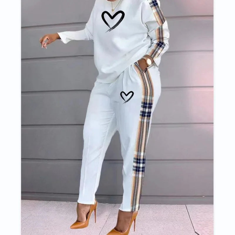 Spring Fall Clothes Ladies New Sports Jogger Printing Long Sleeve Loose t Shirt Trousers Women's Set Casual Two Piece Pants Sets