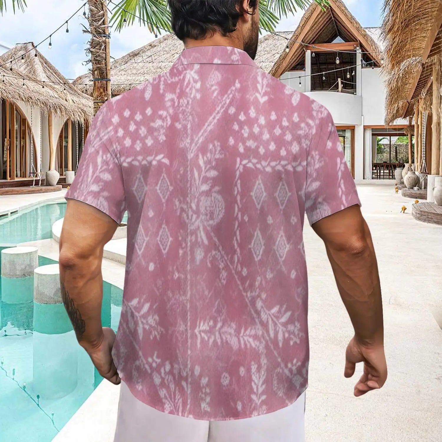 Personalized logo Soft and Comfortable Summer Custom-made Shirt with Heat Transfer pink Floral Pattern