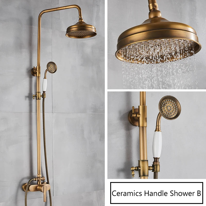 Rainfall Bathroom Shower Set Brass Antique Shower Mixers with Handshower Single Handle Wall Mounted Shower Faucet Tap
