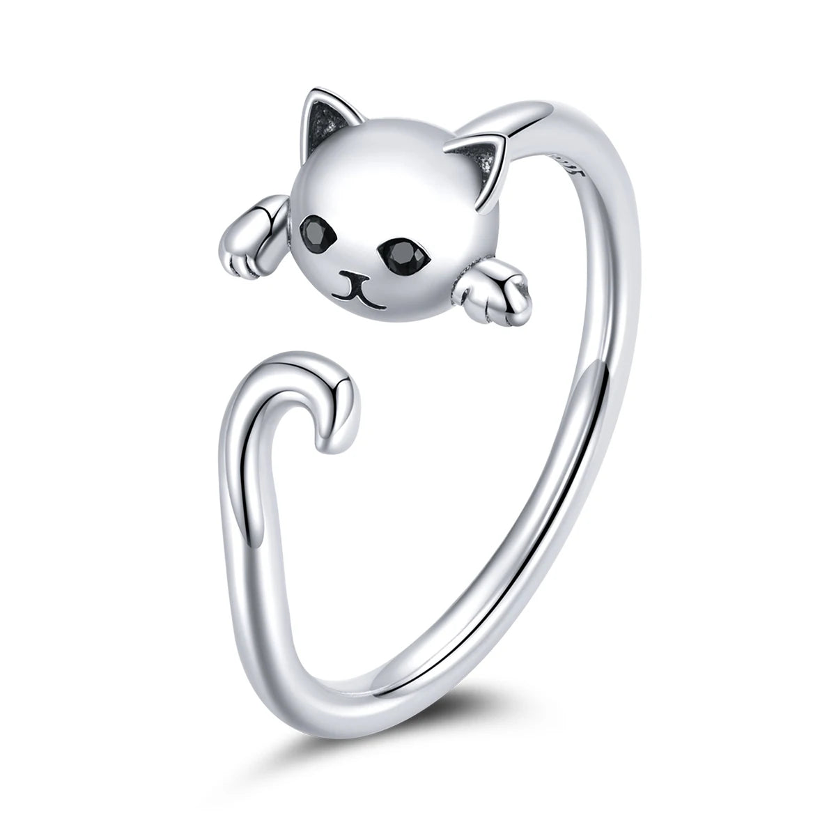 Hot Sale 925 Sterling Silver Original Cute Cat Ring Adjustable Size Rings Finger for Women Elegant Silver Jewelry SCR707
