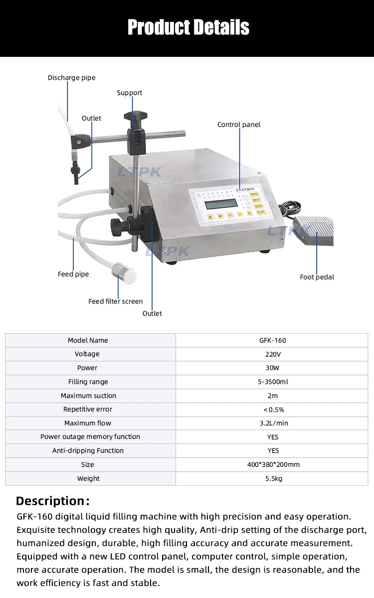 GFK160 Small Digital Control Liquid Machine Numerical Pump for Beverage Water 5ml 3500ml Capacity for Plastic Bottles Oil