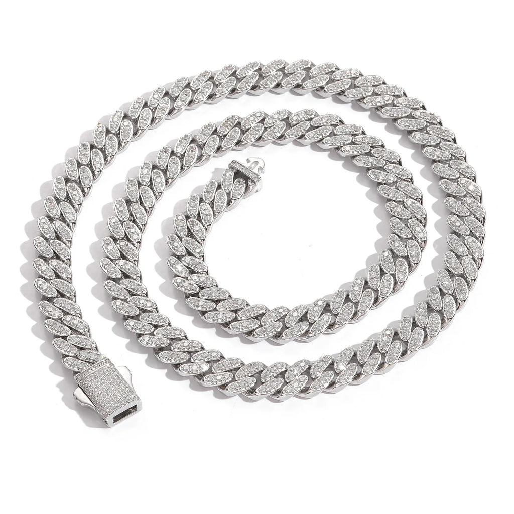 BES 10MM Iced Out Cuban Link Chain Cubic Copper Zirconia Necklace Hip Hop Bracelet Wholesale Women Man Hip Hop Jewelry