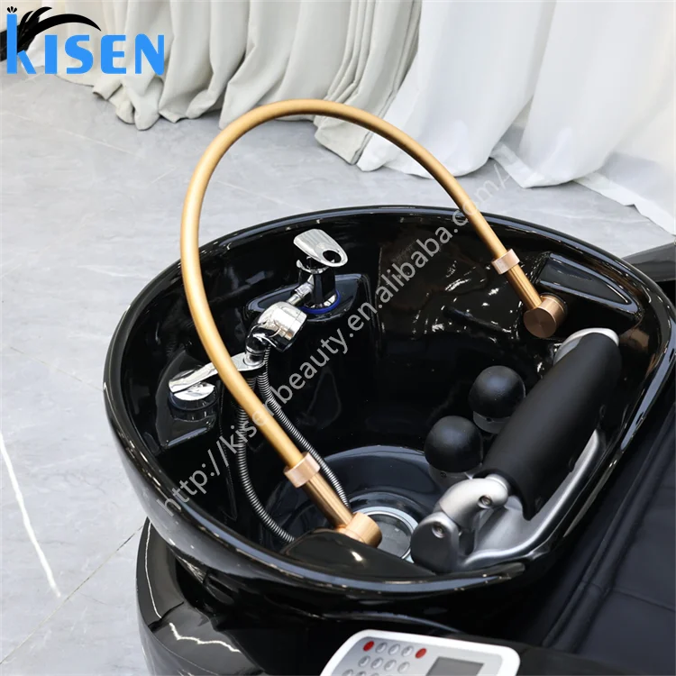 KISEN Luxury Portable Salon Furniture Electric Massage Hair Spa Washing Bed with Water Circulation for Barber Shops