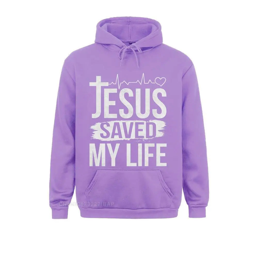 Jesus Saved My Life Christian Religion Quote Meme Premium Hooded Pullover Classic Fall Men Hoodies Customized Sportswears Brand