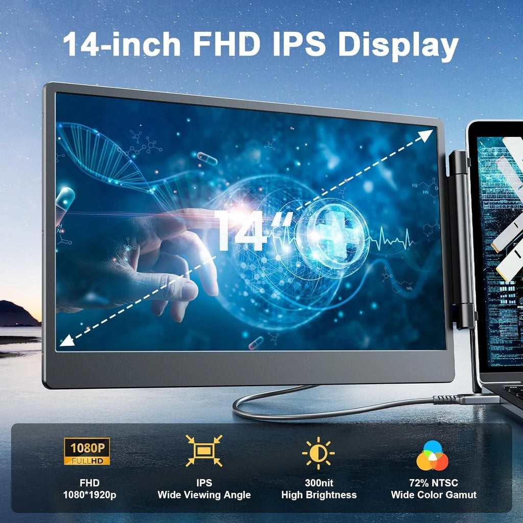 Factory OEM/ODM Easy Connection 14 inch Laptops Dual 1080P LCD Display Notebook Laptop Triple Screen Monitors