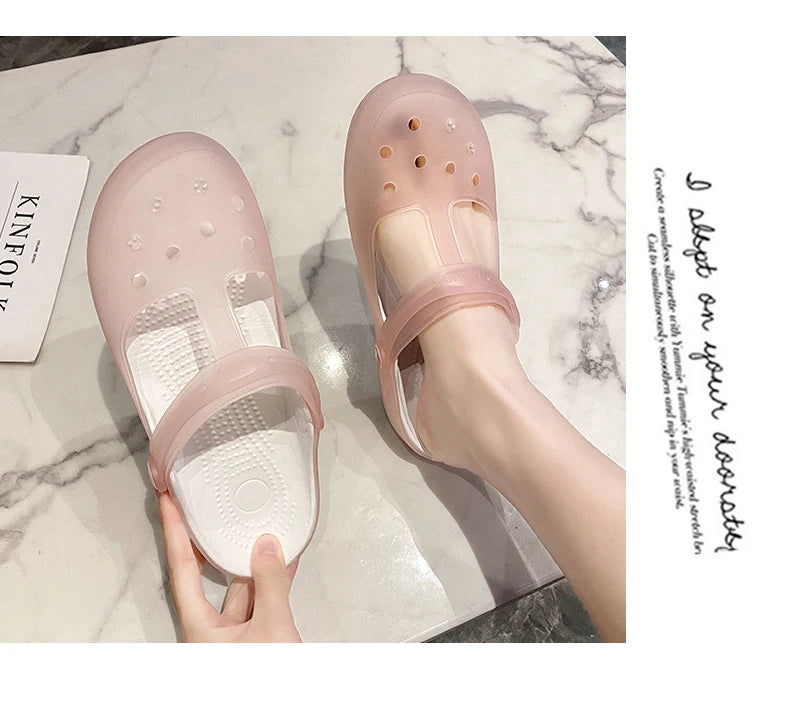 New Summer Jelly Sandals Women Outdoor Casual Slip On Garden Beach Shoes Female Rubber Clogs Non-slip Slides Breathable Slippers