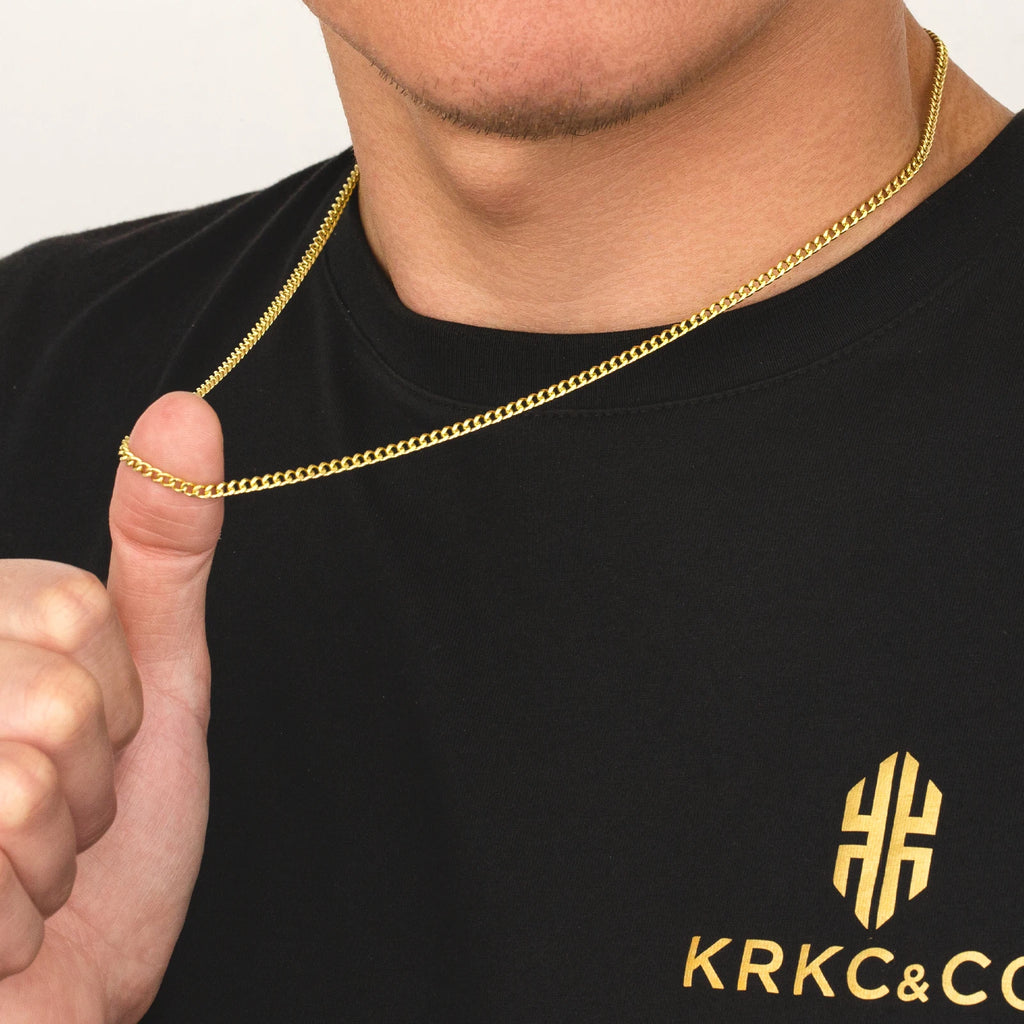 USA Local Fast Shipping 14K Gold Plated Curb Cuban Link Chain 3mm Women Stainless Steel Waterproof Jewelry Men Miami Necklace