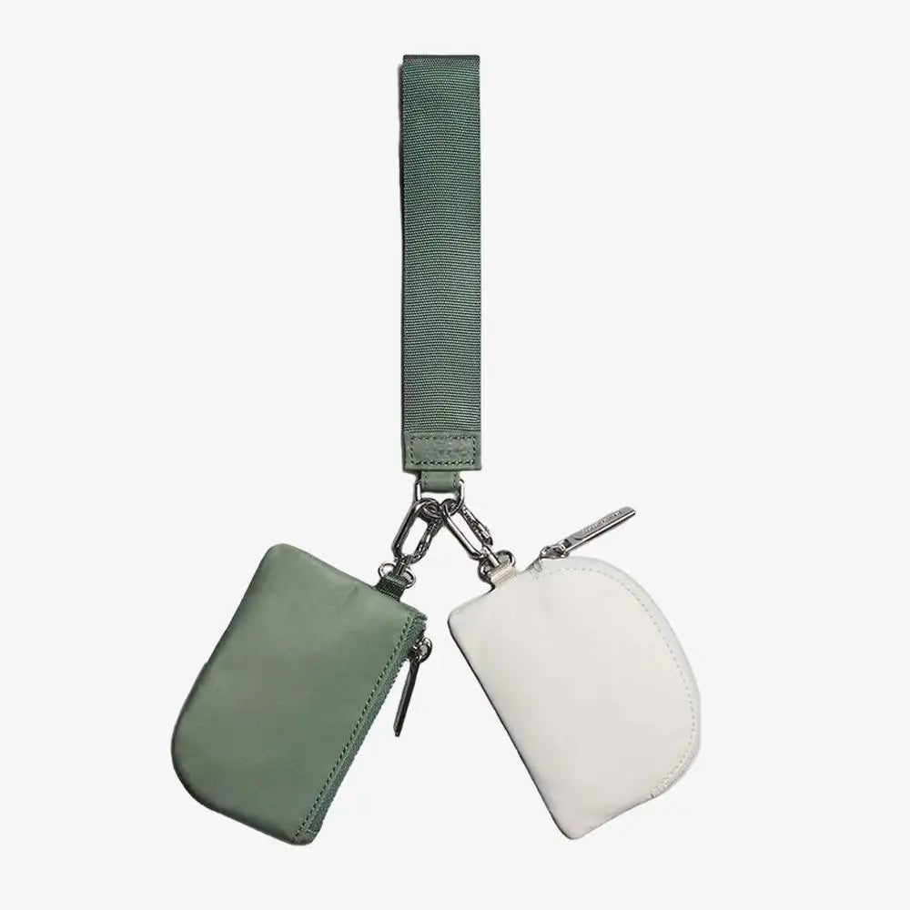 Light Weight Nylon Zipper Dual Pouch Portable Business Wristlet Hanging Keychain Bag in USA Overseas Warehouse