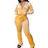 Ladies 2pcs Flare Pants Outfit Gym Wear Sweatpants and Hoodie Velour Joggers Sweatsuits Velvet Two Piece Set Tracksuit for Women