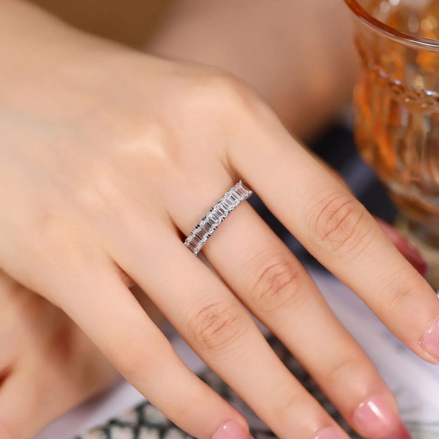 ZHUANGYEE Synthetic Lab Grown Diamonds Emerald Color DEF Wedding Bands Iced Out Engagement Rings Pure 14K White Gold Rings