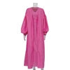 Plain Cotton Linen Women's Two-Piece Set V Neck Tank Dress And Belted Puff Sleeve Abaya Musulmane Ensembles Robe Pour Femmes