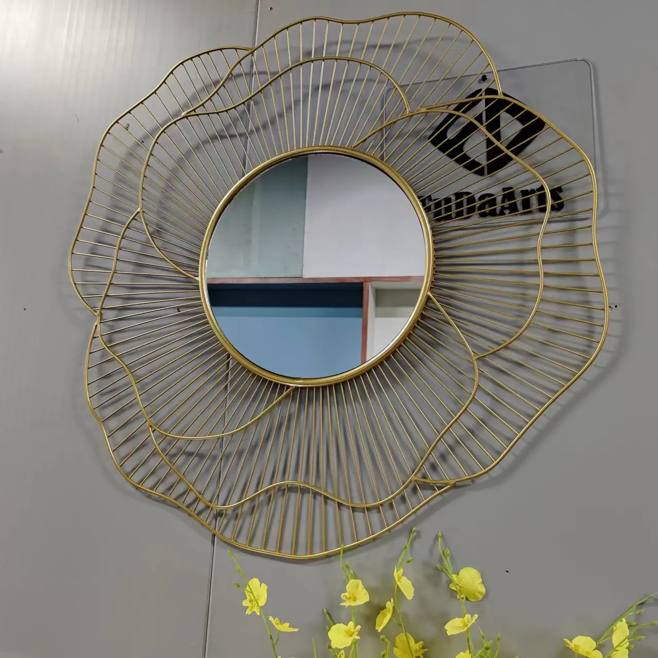 76X72CM  Large Metal Flower Art New Wall Bedroom Makeup Mirrors Bathroom Home Decor Luxury Frame House Hanging Dropshipping DDP