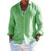 Summer Men's Solid Fashion Versatile Shirt Beach Shirts Men Long Sleeved Cardigan Tops Turn Down Collar Slim Fit
