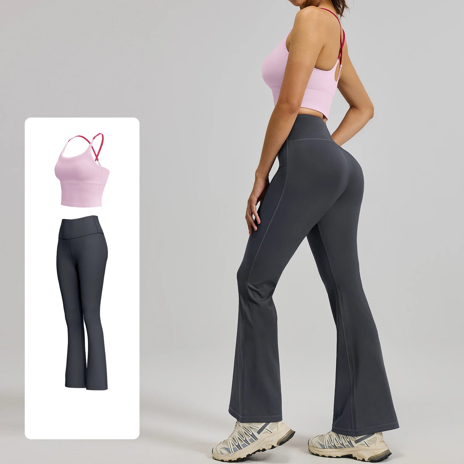 Wholesale Women's  Activewear 2-piece Gym Set Butt Scrunch High Elastic Flared Pants Set for Outdoor Workout Fitness