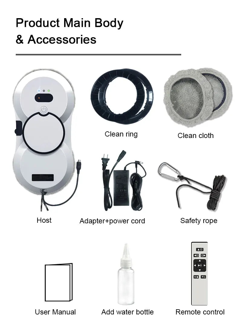 Electric Fully Automatic Robot Glass Cleaner Brushless Motor Remote Control Auto Smart Water Spray for Household Window Wet Dry
