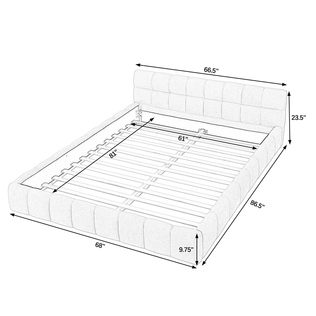 M Queen Size Upholstered Bed Frame Durable Bedroom Furniture Chenille Fabric Platform Bed Frame with Tufted Headboard