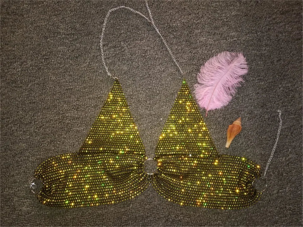 2022 New Arrivals Women Hollow Crystal Fishnet Top Bra With Rhinestone Diamond Crop Top Women