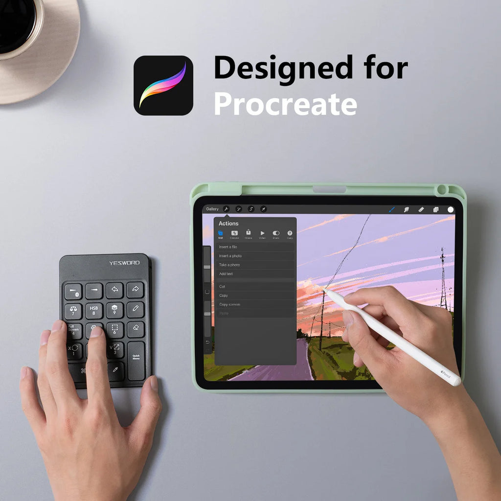 YESWORD Wireless Keyboard for Procreate Bluetooth Drawing for iPad Graphics Tablets Painting 6.5*5.5" Rechargeable PK Aoiktye 2
