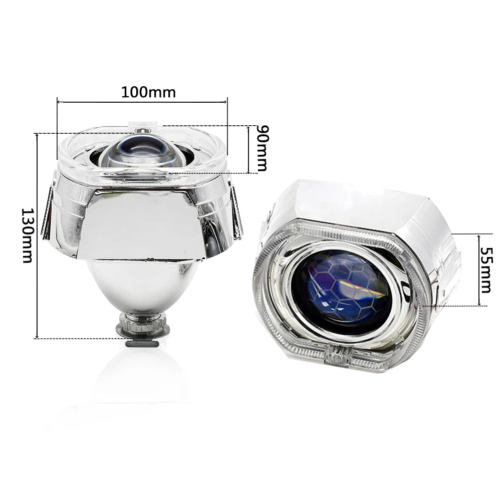2.5 Inch Blue Coating Honeycomb Projector Lens DRL LED Angel Eyes Shrouds Fit H1 H4 H7 Car Headlamp Retrofit Accessories Styling