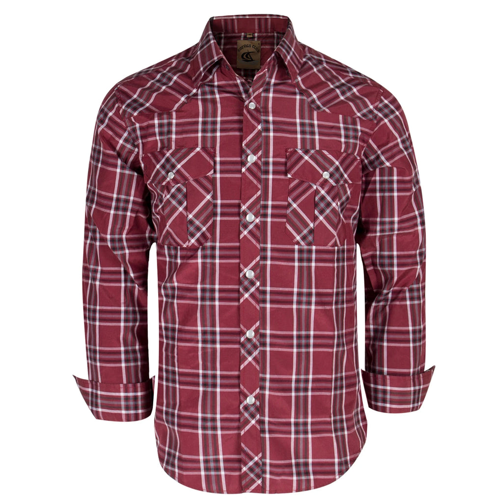 Men's Western Cowboy Long Sleeve Pearl Snap Casual Plaid Work Shirts
