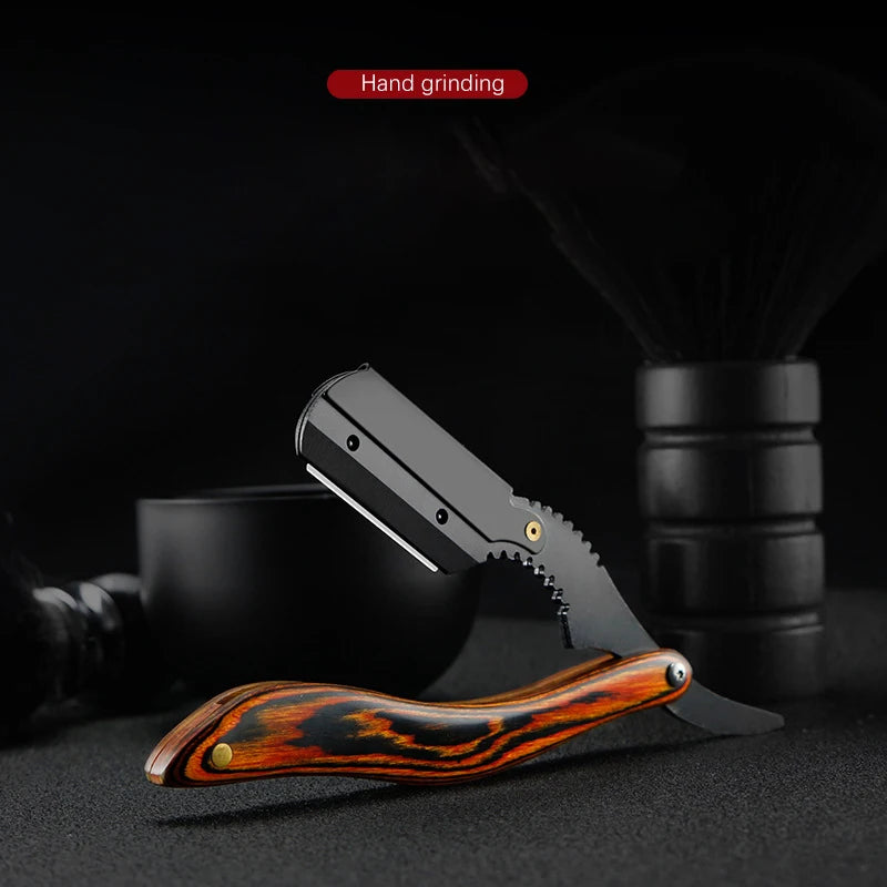 wooden trimmer manual shaver professional straight edge stainless steel sharp barber razor folding shaving blade shave beard cut