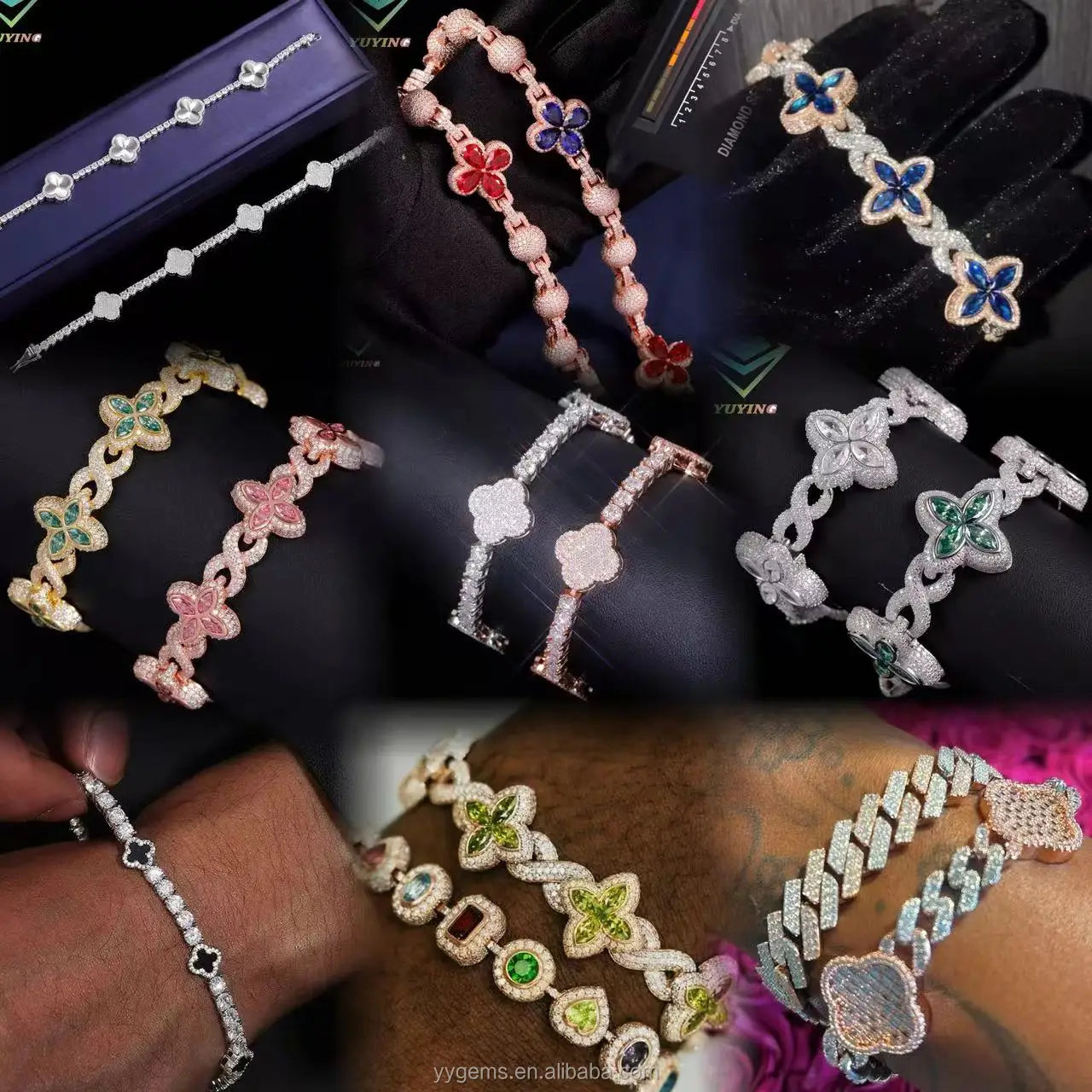 Yu Ying New Style Cross Tennis Bracelet Fine Jewelry 6mm Wide Hip Hop Bracelet S925 Silver Moissanite Tennis Bracelet