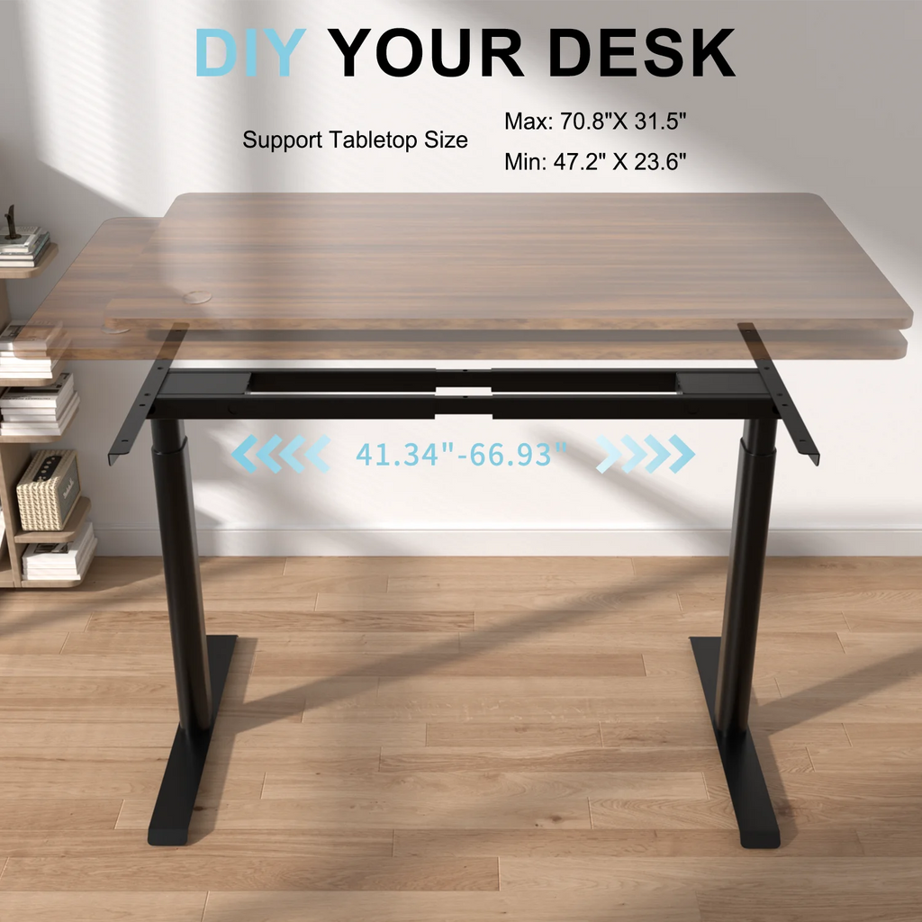 Dual Motor Standing Desk Frame with Oval Legs, Sturdy Adjustable Height Legs for Home Office Workstation (Black)