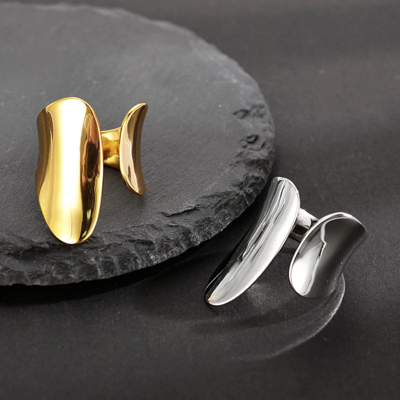 WuQie Classic Irregular 18K Gold Plated Sterling Silver 925 Jewelry Glossy Wide Surface Rings