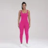 Women's High-Waist Yoga Jumpsuits Ribbed Workout Bodysuits with Sleeveless Sports Bra Knitted Fitness Rompers