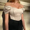 Women Summer Satin Vest Tops Female Off Shoulder Slim Tops Fishbone Corset Waistband Europe New Fashion Sexy T-shirt Tops Vest