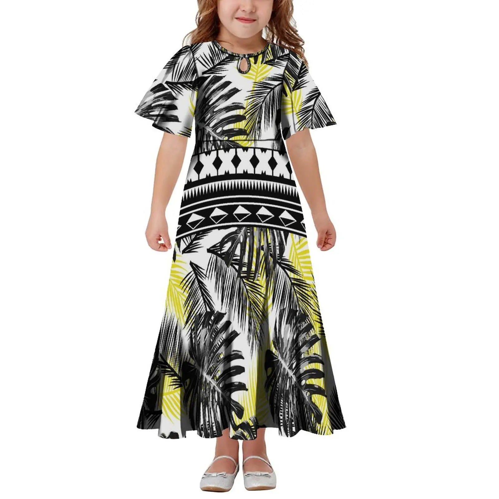 New Hawaiian Style Drop Collar Design Baby Girls Long Dress Children Size in Dresses Fit Flare Toddle Girls Dresses for Kids