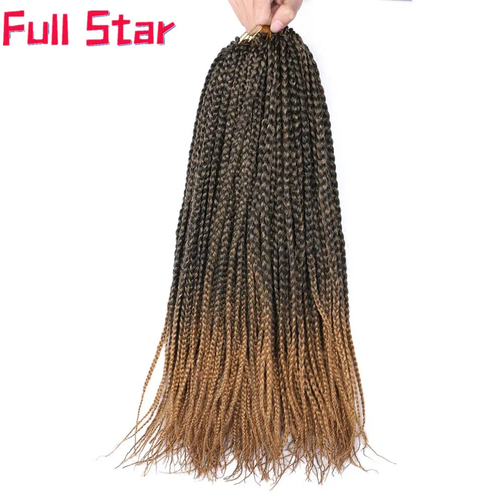 Full Star 3X Small Box Braids 14” 18” Synthetic Hair 80 g Crochet Braids 22 Strands/Pack for Women Ombre Brown Black Color