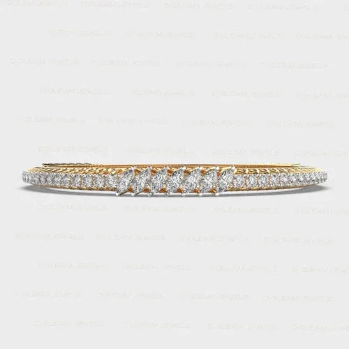 SGL IGI Certified 14Kt Gold Plated Polished Finish Multishape Classic Diamond Bangle 80 Real Marquise Cut VS1-VS2 Clarity Fine