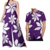 Custom on Demand Set of Couples Hawaiian Tropical Floral Big Size Shirt and Casual Women Halter Rompers Polynesian Couple Suit