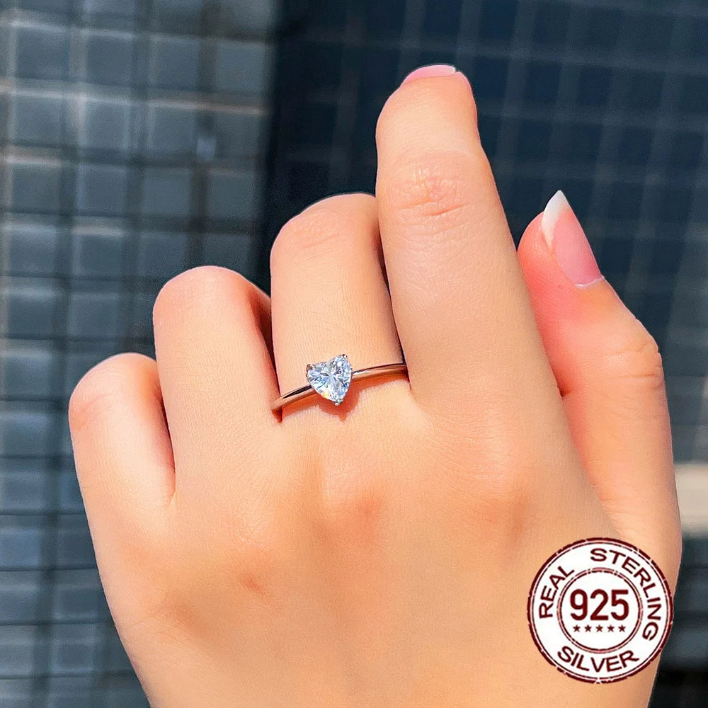 Beautiful Fashion Women Jewelry 925 Sterling Silver Single Stone Women Heart Shape Rings for Lady Valentine's Birthday Gifts