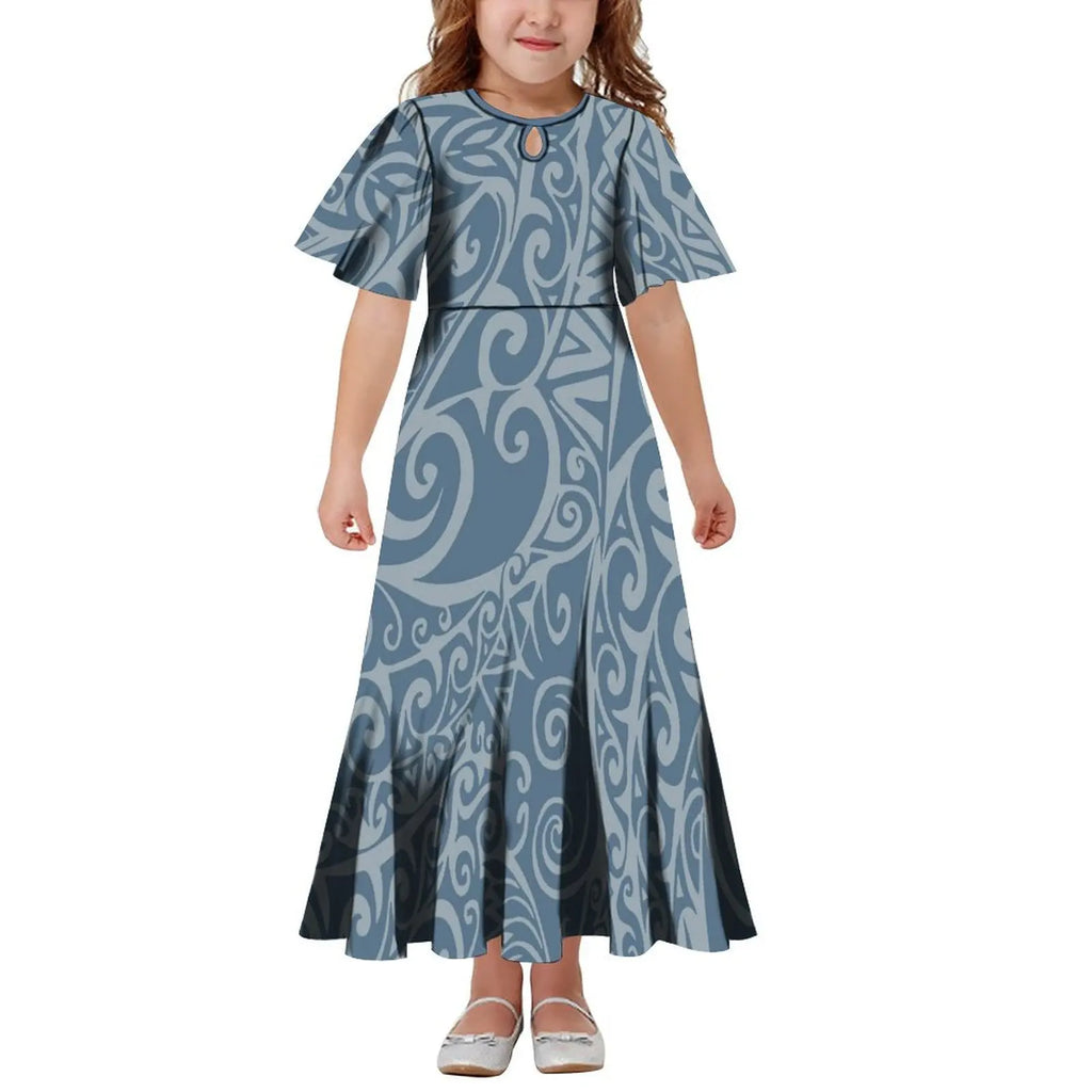 New Hawaiian Style Drop Collar Design Baby Girls Long Dress Children Size in Dresses Fit Flare Toddle Girls Dresses for Kids