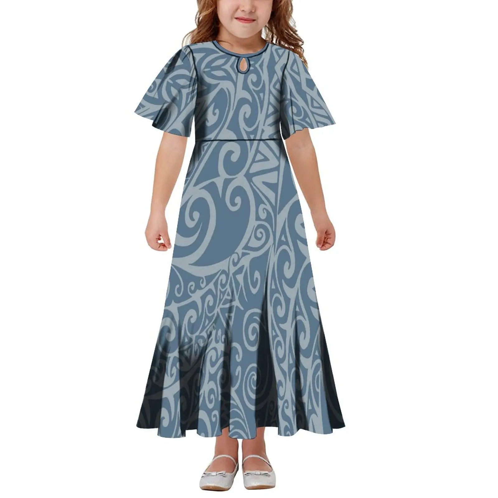 New Hawaiian Style Drop Collar Design Baby Girls Long Dress Children Size in Dresses Fit Flare Toddle Girls Dresses for Kids