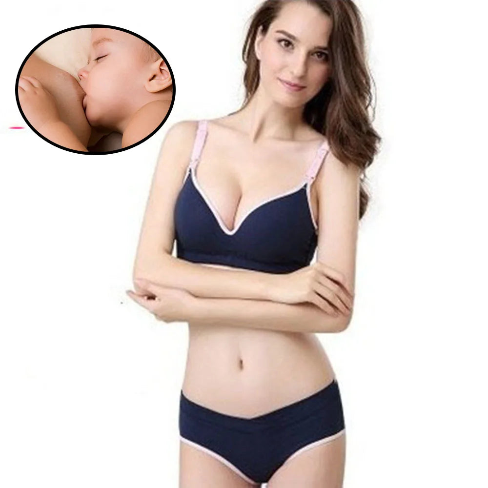 Women's Seamless Cotton Nursing Bra Set Front Button Sexy Pumping Bra with Logo on Waist Wirefree US EU Sizing
