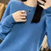 S-XXL Round Neck 100% Cashmere Knit Women's  Pullover Loose Bottom Sweater Autumn/Winter New Solid Color Sweater