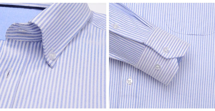 Men's Long Sleeve Thick Cotton Oxford Shirts with Front Pocket High Quality Smart Casual Stripe Plaid Button Down Dress Shirt