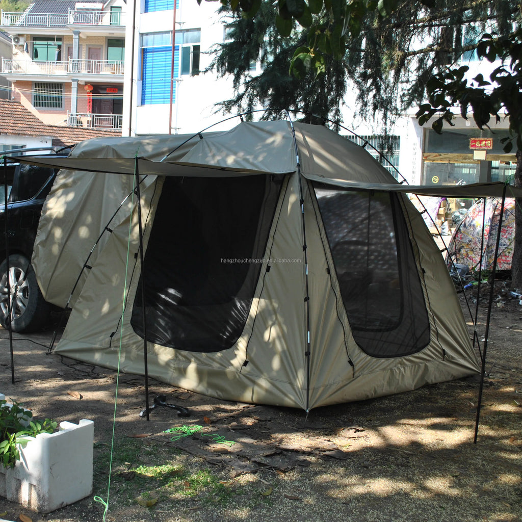 6-Person Size Car Rear Tent with Four Large Window Car Tailgate Tent Back SUV Tent with Large Awning, 6 Person Trunk Tent