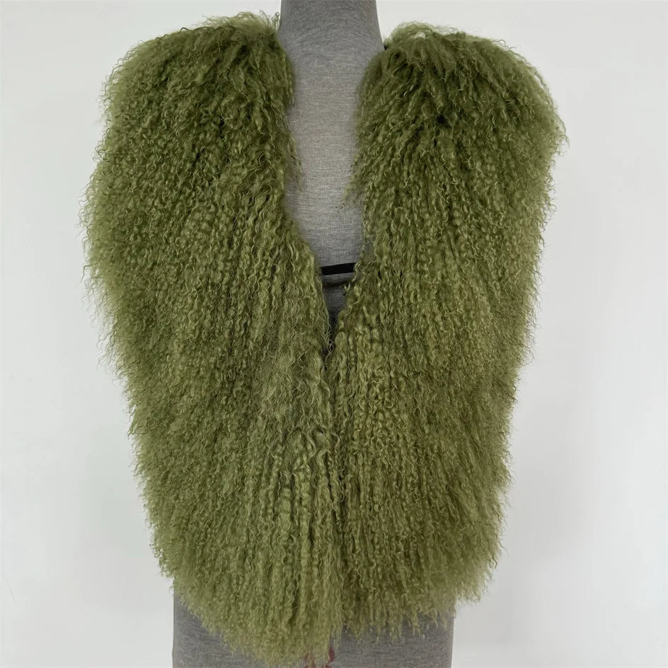 Streetwear Real Mongolian Sheepskin Fur Vest Women Real Sheep Fur Halter Top Vest