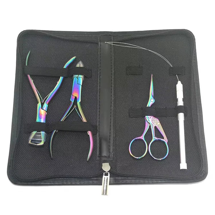 Xuchang Harmony Salon Kit Hair Extension Tools With Micro Rings Beads Opener Closer Pliers Loop and Crane Scissors Rainbow 1 Set