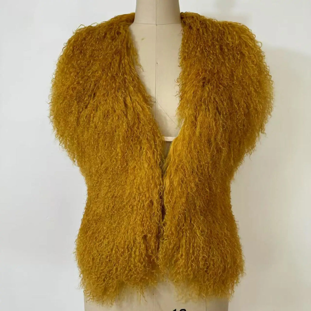 Streetwear Real Mongolian Sheepskin Fur Vest Women Real Sheep Fur Halter Top Vest