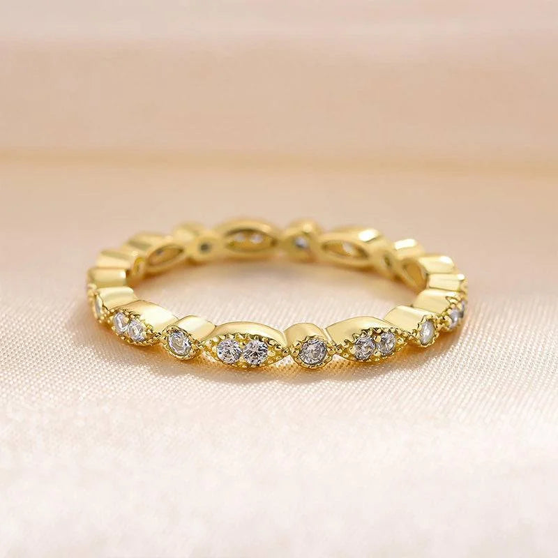 Fine Jewelry S925 Sterling Silver Gold Plated Wedding Engagement Ring Cubic Zircon  Stackable Eternity Band Rings for Women