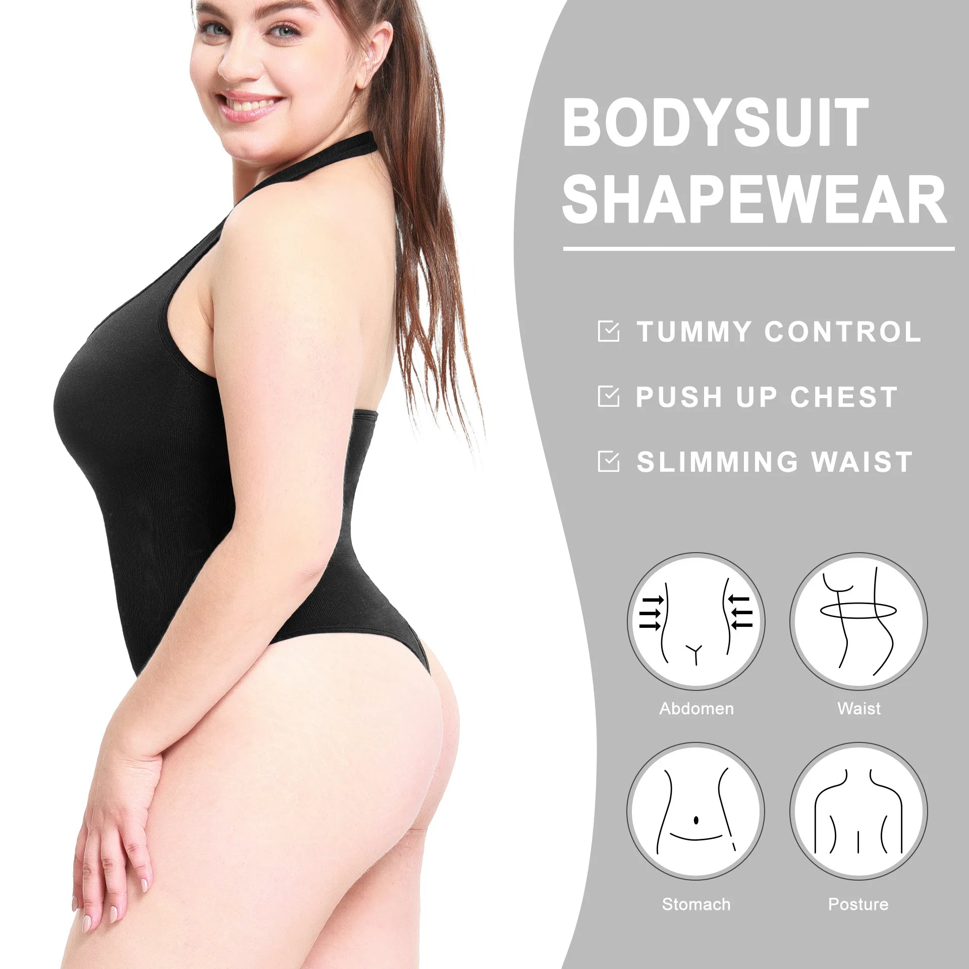 Patented Everyday Firm Control Bodysuit for Women Plus Size Body Shaper Halter Waist Slimming Butt Control Adults Tops Shapewear