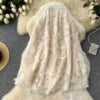 LE2666 Heavy Three-Dimensional Butterfly Embroidery Mesh Skirt Female 2024 New High-Waisted Mid-Length A-Line Fairy Skirt