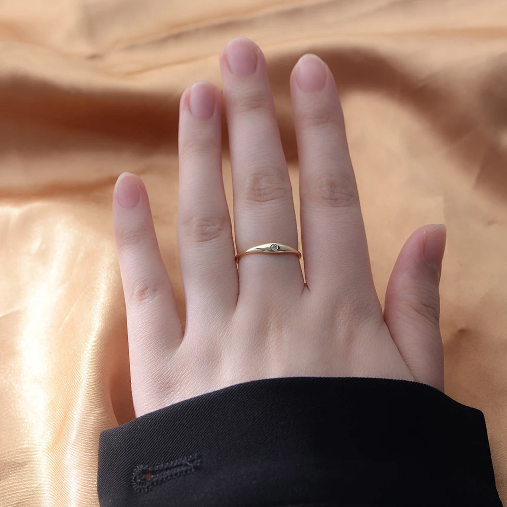 European and American Simple Fashion 925 Sterling Silver Plain 14K Gold Plated Zircon Finger Rings Jewelry for Women