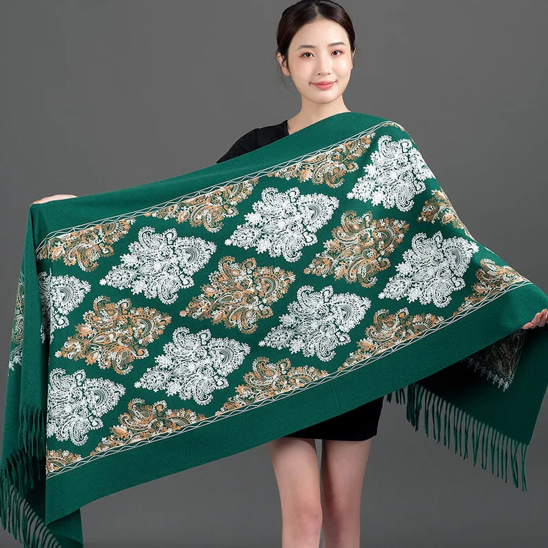 Women's Thick Warm Cashmere Winter Poncho Scarf Long Shawl Delicate Embroidery Wholesale Traditional Scarves Shawls Supplier